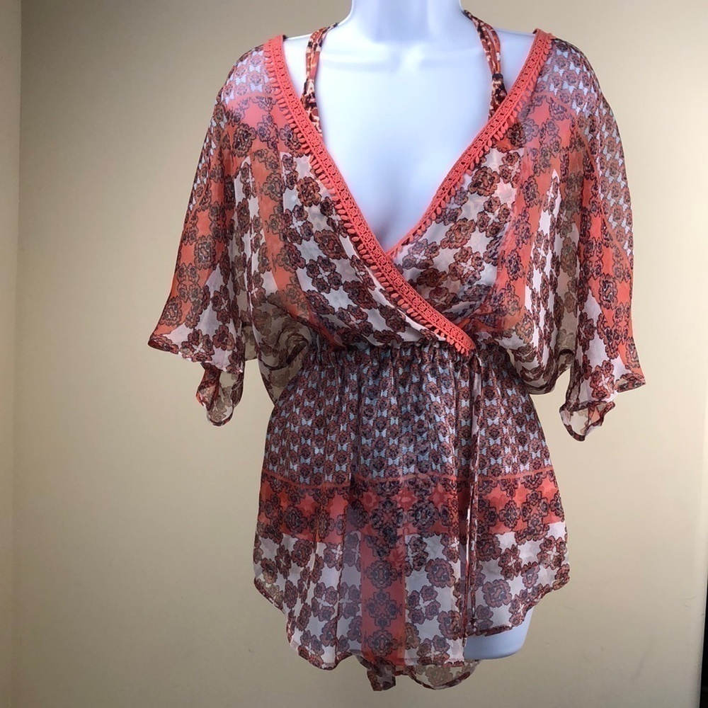 Gypsy 05 Sand 100% silk beach bohemian top size XS